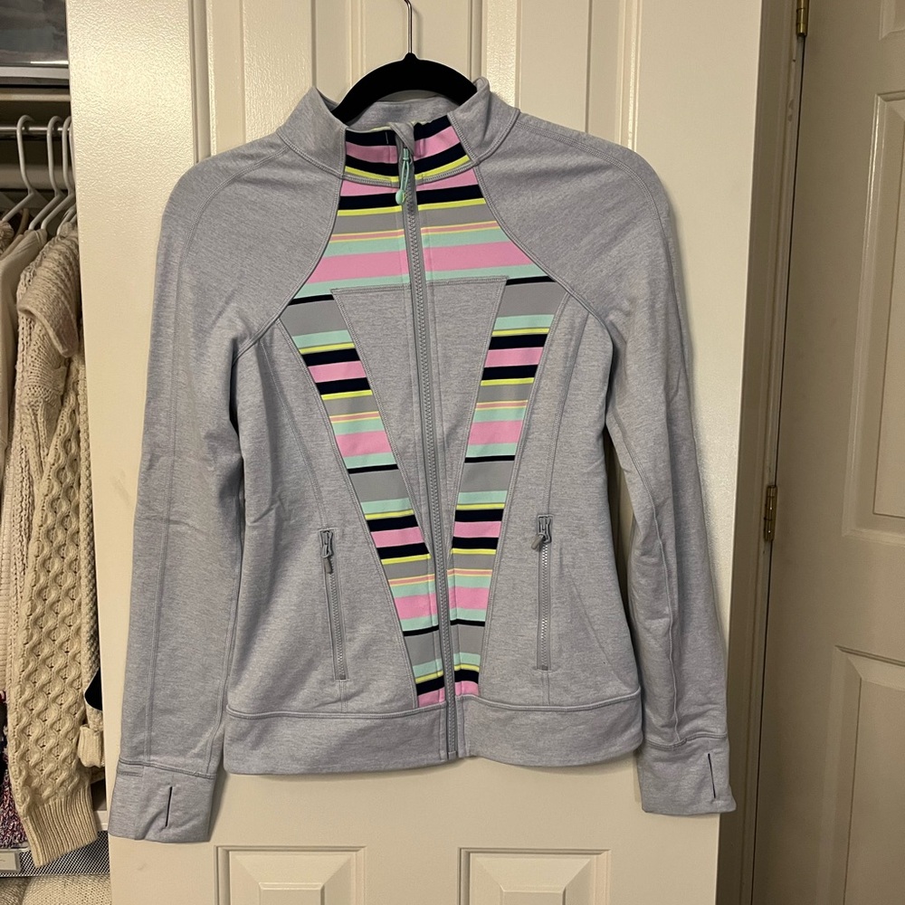 Ivivva Light Gray Jacket with Colorful Stripes